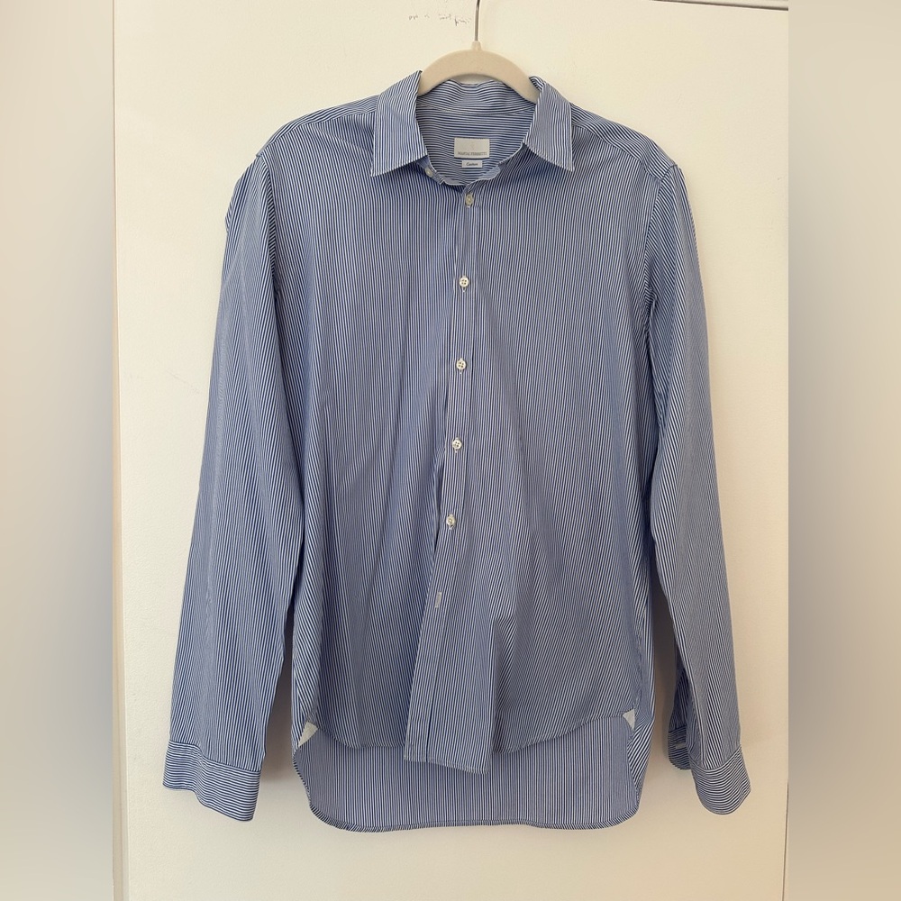 Mastai Ferretti Custom Men’s Blue & White Pinstripe Dress Shirt Size 15¾ / 40